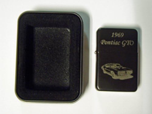 1969 Pontiac GTO Engraved Black Plated Brass Lighter in Black Tin Case Refillable