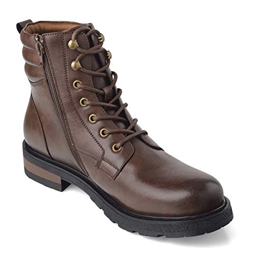 GM GOLAIMAN Mens Motorcycle TAFT Dress Boots - Lace Up Zip Boots Military Tactical Work Combat Hiking Botas Invierno Hombre, 12 M US, 3 Dark Brown