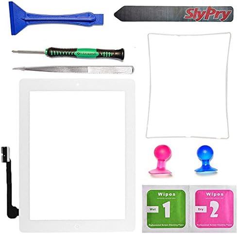 Prokit Adhesive White Ipad 3 Digitizer Touch Screen Front Glass Assembly - Includes Home Button + Camera Holder + Frame Bezel + Preinstalled Adhesive + Cleaning Kit with Slypry Premium Tool Kit