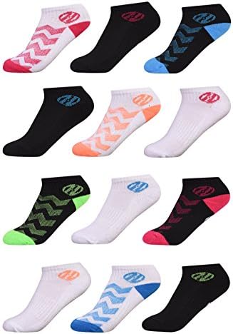 'Heelys Girls 12 Pack Athletic Ankle Socks with Arch Support, White,Black, Size 9-11'