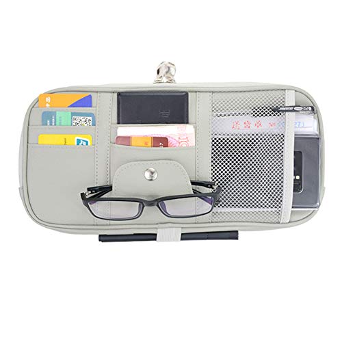 Cartisen Car Sun Visor Organizer, Auto Interior Accessories Pocket Organizer-Car, Truck, SUV Storage Pouch Holder, with Multi-Pocket Net Zipper (Gray)