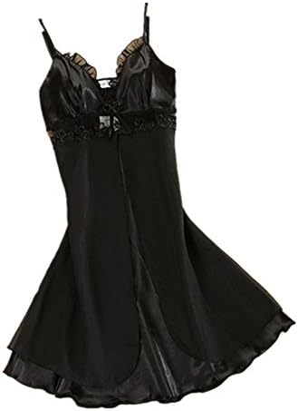 Woodin Sleeveless Nightdress Lace Sleep Dress V-neck Nighties Night Shirt Fashion Sleepwear Nightwear black M