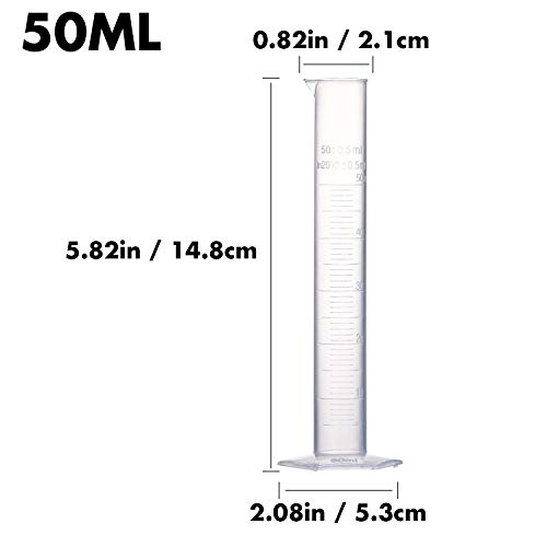 Young4us Measuring Cylinder Set, 4 Sizes Graduated Polypropylene Lab Test Tubes in 100 ml, 50 ml, 25 ml, 10 ml for Laboratory, Science Experiments with 4 Plastic Droppers in 3 ml - Thumbnail 2