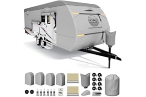 VILDVANDRING Travel Trailer RV Cover 18-20ft, Rv Trailer Cover Multi-Layer Breathable Rip-Stop Camper Cover with Water-Resistant Coating, Repair Kit, Gutter Protection, Tire Straps