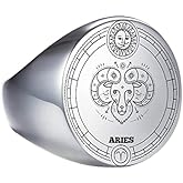 PAMTIER Unisex Stainless Steel Dome Solid Plain 12 Constellation Horoscope Zodiac Signet Ring