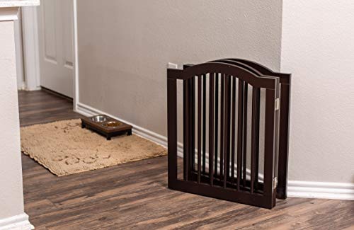 Internet's Best Arched Top Dog Gate for The Home, Doorway, Stairs | 3 Panel | 24in H x 60in W | Small or Older Dogs, Puppies, Cat | Free Standing | Indoor Folding Pet Barrier | Wooden MDF | Espresso