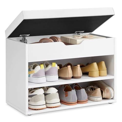 VASAGLE Schuhbank mit gepolstertem Kissen, 3 Ebenen, 60 x 30 x 44 cm