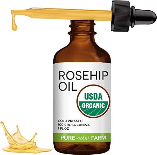 Rosehip Seed Oil by Pure Acres Farm. USDA Certified Organic, Cold Pressed, 100% Unrefined, Hexane Free. Essential Oil for Face, Nails, Hair, Skin. Reduce Acne Scars (1oz)