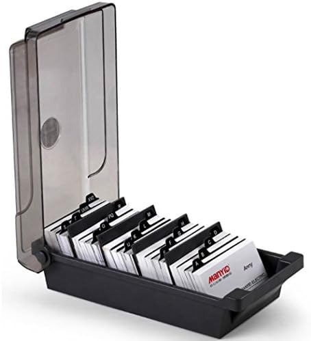 Desk Bussiness Name Card Box Organizer Holder with Dividers and Index Tabs for 500 Cards Storage - Black