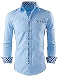 Tom's Ware Mens Premium Casual Inner Contrast Dress Shirt TWNMS310S-1-SKYBLUE-L