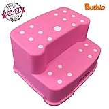 [Budsia] Baby Kids Extra-Wide & Tall Jumbo Step Stool with Removable Non-Slip Caps & Rubber Grips / Made in Korea / 5 Colors (Pink)