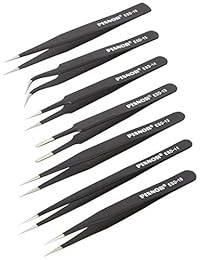 PIXNOR 7pcs Onlyou anti estática Pinzas de acero inoxidable Precise Reparación Herramientas en 6 tamaños (Negro)