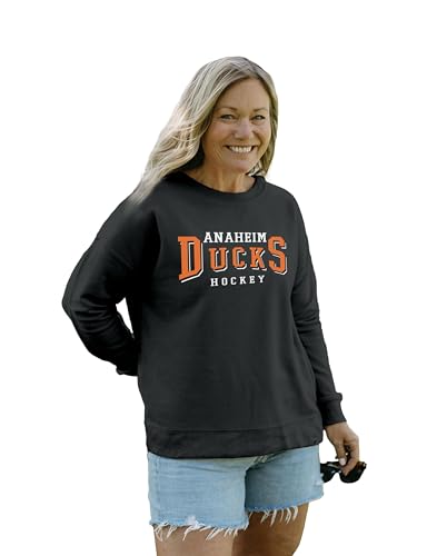 Blue 84 Anaheim Ducks NHL Officially Licensed Women's Crewneck Sweatshirt Rever…