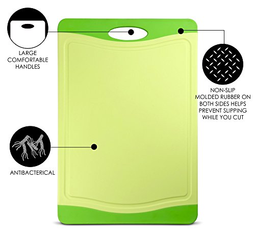 Raj Plastic Cutting Board Reversible Cutting board, Dishwasher Safe, Chopping Boards, Juice Groove, Large Handle, Non-Slip, BPA Free, FDA Approved (18", Lime with Green border) - Thumbnail 4