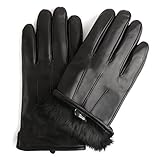 Sandory Men's Luxurious Genuine Leather with Rabbit-Fur Lined Gloves Medium Black Fur