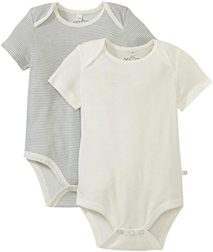 Mori Organic Bodysuit Short Sleeve - 2 Pack, White/Blue/Striped, 9-12 Months Baby
