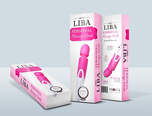 LiBa Waterproof Magic Wand Therapeutic Massager with Rechargeable Battery - Personal Handheld Wand Massager. 10 Powerful Speeds, 100% Silicone, Wireless/Cordless w/ Strong Motor for Neck & Shoulder (Hot Pink)