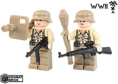 German Wehrmacht Africa Corps WW2 Soldiers 2 men tank killer team : Pack of WWII Action Figures and weapons - Custom Military Brick Builder Minifigures by CombatBrick