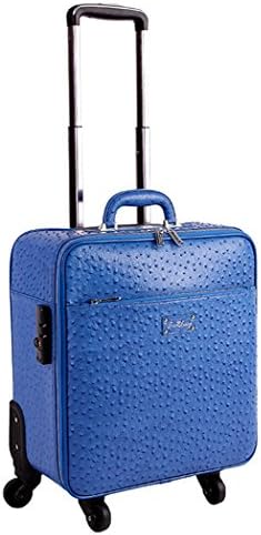 Jinzhuang Real Cowhide Leather Ostrich Pattern Spinner Carry On 16'' Suitcase - Blue