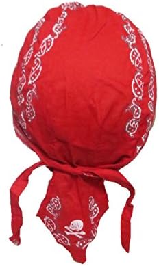 Jupitson Doo Rag Head Wrap with Sweat Band Durag Bandana Pirate Hat Red
