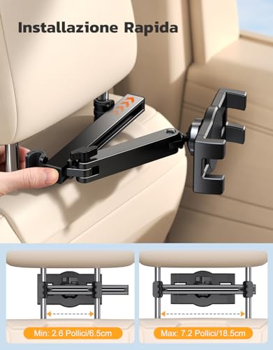 EOIWUY Car Headrest Tablet Holder, [Foldable & Extendable] 360° Rotation Tablet Car Holder, Kids Accessories Compatible with iPad, Galaxy Tab and All Devices 4.7-12.9 Inches