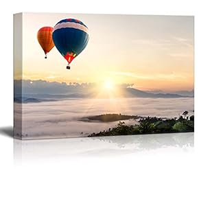 Beautiful Scenery Landscape Hot Air Balloon Over Sea...