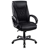 LCH High-Back Office Chair with Adjustable Reclining Angle - Bonded Leather & Mesh Computer Desk Chair with Thick Padding for Comfort and Ergonomic Design for Lumbar Support - Black