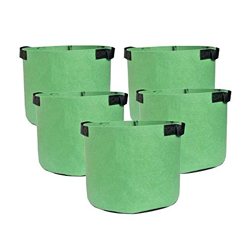 HONGVILLE 5-Pack Grow Bags/Aeration Fabric Pots w/Handles (7-Gallons, All Green)