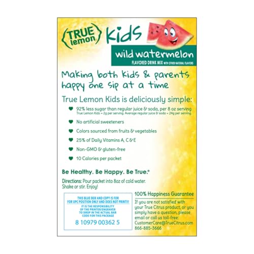 TRUE LEMON KIDS WILD WATERMELON (10 PACKETS) – HYDRATION FOR KIDS – NO PRESERVATIVES, NO ARTIFICIAL FLAVORS & SWEETENERS – LOW SUGAR WATER FLAVORING – JUICE POWDERED DRINK MIX