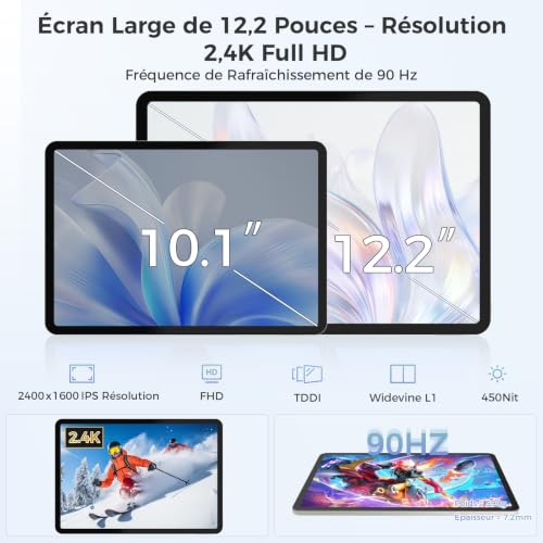 RebotAi Tablette 12.2 Pouces Android 16 Tablette, 32Go RAM+256Go ROM, Octa-Core T7300, 2400 * 1600 IPS, 10000 mAh Tablette Tactile 5MP+16MP/Widevine L1/Gemini AI/Étanchéité IP54