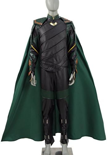 buycostume Unisex Costume Superhero Green Armor Suit God of Mischief Full Set with Cloak