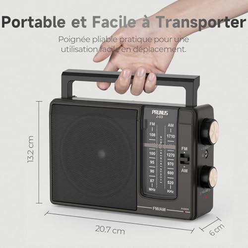 PRUNUS J-03 FM AM Radio Portable Battery and Mains Radio High Performance Transistor Excellent DSP Reception Powerful Speaker 3.5mm Headphone Jack Ideal for Elderly Kitchen