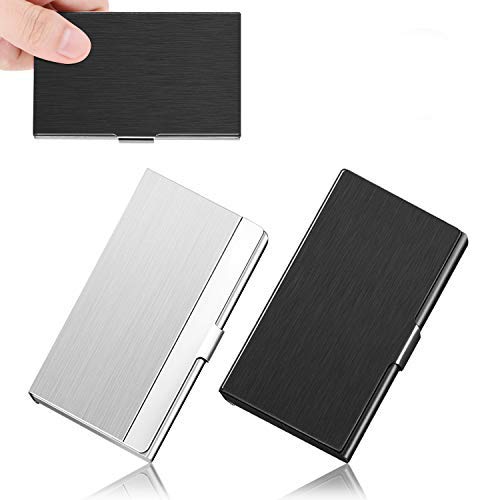 Vetico 2 pack Metal Business Card Holder for Men & Women, Pocket Business Card Case Slim Business Card Wallet Business Card Holders IC Cards Storage Case, Stainless Steel, Black+silver