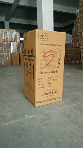 Simwool Ceramic Fiber Insulation Blanket (8 Lbs Density,2600 F) (1/2" X 24" X 12.5') for Thermal Insulation in Stoves, Fireplaces, Pizza Ovens, Kilns, Forges, Furnace And More.