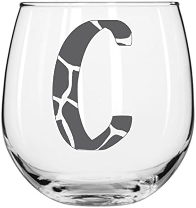 C-Monogram Giraffe- Etched Stemless Wine Glasses-Animal Print