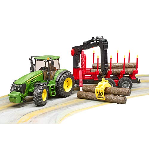 bruder 03054 - John Deere 7930 mit Rückeanhänger & 4 Baumstämmen - 1:16 Bauernhof Landwirtschaft Forstwirtschaft Waldarbeit Traktor Trecker Schlepper Bulldog Holztransporter Spielzeug Fahrzeug – Bild 6