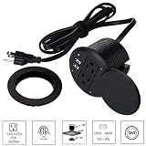 3 inch Power Grommet with Cover, Desktop USB Grommet 4A Port, Desk Furniture UL Listed Recessed Power Grommet with 2 AC Outlets & 6.39ft Cord