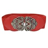 Women's Fashion Vintage Wide Elastic Stretch Waist Belt Waistband (Red)