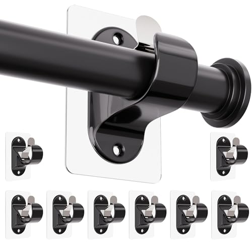 WEKIWGOT Curtain Rod Bracket, No Drilling, Strong Self Adhesive Fixing for Bathroom, Kitchen, Living Room, Dresser Bedroom (Black 8 Pieces)