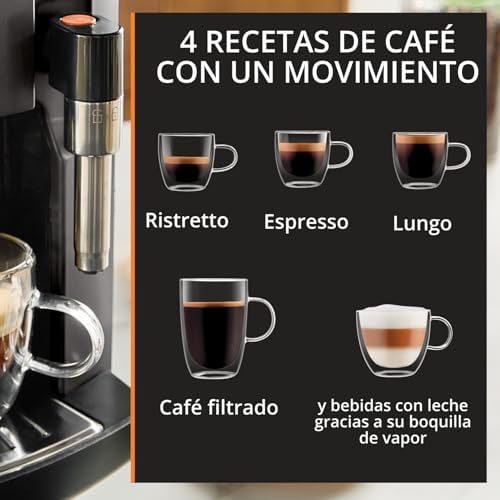 Harmony, Máquina de Café Super Automática, 4 Bebidas de Café e Leite, Espumador de Leite, Limpeza Automática, Função Dupla Chávena, Compacto, Cor Carvão, EA508BE0