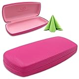 Perfect Eyeglass Case with Microfiber Cleaning Cloth| for Medium Size Frames | Smooth Finish | Metal | Hard | for Men & Women | AS302 Pink |