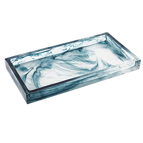 Luxspire Bathroom Vanity Tray, Resin Dresser Jewelry Ring Dish Tank Storage Kitchen Sink Countertop Organizer Plate Holder for Perfume Candles Soap Towel Plant Bathroom Accessories, Mini, Ink Blue