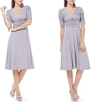 Aamikast Women V-neck 3/4 Sleeved Elegant Ruched waist Sexy Casual Cocktail Dresses
