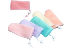 6Pcs Random Colors Exfoliating Mesh Soap Pouch Bubble Foam Net Bag for Shower Saver Pouch Drawstring Foaming Soap Bag for Bod
