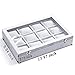 Tasybox Watch Box Organizer 12 Slot Watches Holder Mens Womens Watch Storage Boxes Grey Velvet Display Case with Glass Top