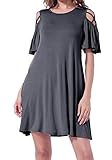 CALIPESSA Women's Cold Shoulder Pockets Loose Swing Casual Short T Shirt Dress