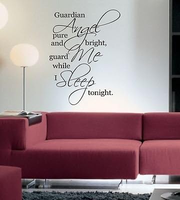Guardian Angel Guard Me While I Sleep Tonight Wall Art Sticker Quote Bedroom-072, Color : Hot Pink, Size : Small 40cmx54cm