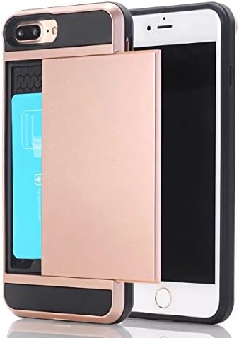 Iphone 7Plus/8Plus Case, Zmiq Impact Resistant Hybrid Wallet Case Protective Shell Shockproof Rugged Rubber Bumper Anti-scratch Hard Cover Skin Card Holder for iPhone 7Plus/8Plus(7Plus Rose gold Hgck)