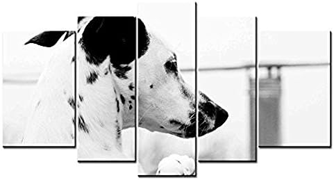 MOKEN LAN Animal Series Home Decor Artwork a Dalmatian Spotty Dog Enjoy Scenery in City Wall Art 5 Piece Paintngs Print on Canvas Framed Modern Painting For Room