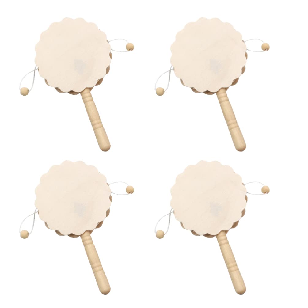 TOYANDONA 4pcs Kid Monkey Drum DIY Rattle Drum Unfinished Wood Toy Mini Shaking Toy Mini Percussion Instrunment for Baby Kid